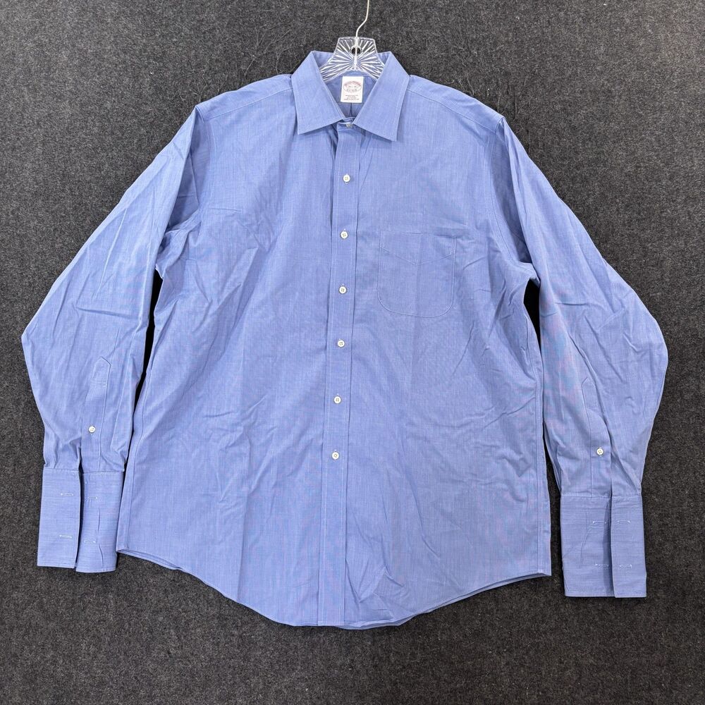 Brooks Brothers Dress Shirt Men's 16.5-35 Blue Pocket Traditional Fit Non Iron